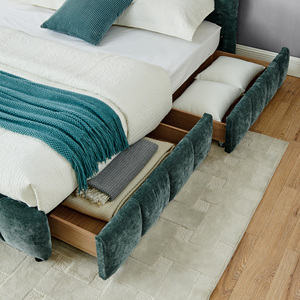 <span class=keywords><strong>Lit</strong></span> capitonné California King Size avec tête de <span class=keywords><strong>lit</strong></span> <span class=keywords><strong>en</strong></span> tissu chenille, cadre de <span class=keywords><strong>lit</strong></span> solide, rangement avec tiroirs - Bleu vert (90,5''x80,5''x31'') - Product Image 4