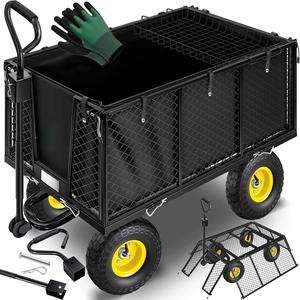 รถเข็นสวน 4 ล้อ ด้านข้างถอดออกได้ รับน้ำหนักได้ 550 กก. โครงเหล็กตาข่าย สำหรับสวน ลานบ้าน กลางแจ้ง ใส่ฟืน รถเข็นอเนกประสงค์ - Product Image 6