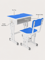 Ensemble bureau et chaise pour enfants avec dossier ventilé et siège ergonomique, hauteur réglable, design bleu clair pour enfants