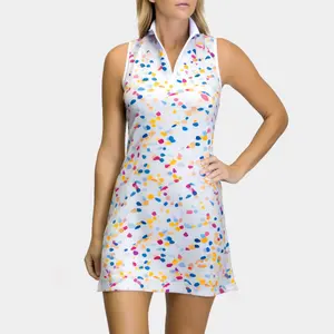 OEM ODM Floral Print Beach Dress Sleeveless Sundresses Workout Athletic Dresses Women's Tennis Golf Dress with Pockets