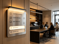 Signalétique de direction pour hôtels et complexes hôteliers - Panneaux piliers extérieurs pour le stationnement des voitures, la direction des restaurants et les guides de hall