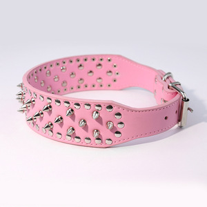 PU Leather Rivet Dog Collar Adjustable Leather Studded Spike Pet Collars New Fashion Designer Heavy Duty Anti-Bite Puppy Collar - Product Image 3