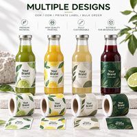 Étiquettes adhésives en papier alimentaire en vrac, impression couleur, découpe à la presse, finition mate, étiquettes en rouleau pour bouteilles de jus