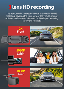 מצלמת דרך Carlover AI Dashcam <span class=keywords><strong>2K</strong></span> ADAS BSD WIFI עם מראה אחורית, שלוש מצלמות (קדמית, פנימית ואחורית) לרכב, עם <span class=keywords><strong>DVR</strong></span>. - Product Image 2