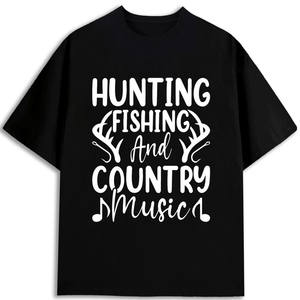 Camiseta de caza, pesca y música country para hombre, 100% algodón, manga corta, cuello redondo, diseño estampado, talla para adulto - Product Image 1
