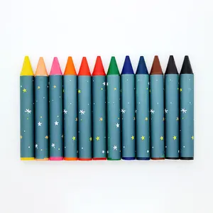 China suppliers non toxic jumbo size wax crayon set pack 12 colors big pastels crayons with custom print for kids