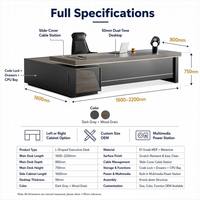 Escritorio Ejecutivo en Forma de L para CEO, 50 mm de Grosor, Caja de Cables Deslizante de Dos Tonos, Cerradura de 3 Códigos, Compartimento para CPU, Gabinete Izquierdo y Derecho, Tamaño Personalizado OEM