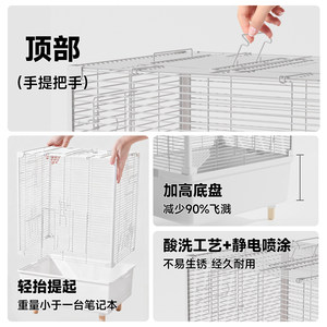 Kano Birdcage Large Horizontal Wire Cage For Parrots Rectangle Steel <b>Frame</b> 46.5cm X 33cm X 65cm With Anti Splash Base - Product Image 5