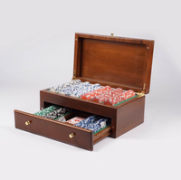Ensemble de poker de luxe avec boîte de rangement en bois de qualité supérieure, portable, motif rayé, impression typographique, inclut des jetons en bois, coffret cadeau économique