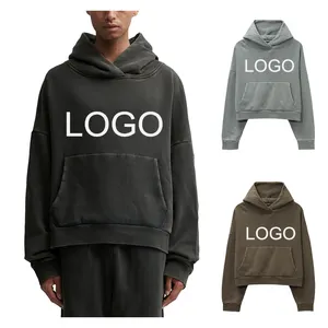 Custom graphic print ribbed vintage enzyme washed mens blank 100% organic cotton fleece double layer heavy hoodie