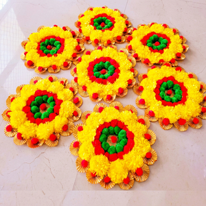 Flower <b>Tea</b> <b>Light</b> Holder With Pom Pom Rangoli Diwali Diya Candle Holder Metal Diya <b>Christmas</b> Diwali Gift Wedding Decoration - Product Image 1