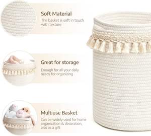 Cesta de almacenamiento de ratán de macramé hecha a mano, cuerda de algodón tejida, decoración del hogar para almacenamiento de ropa para uso doméstico - Product Image 3