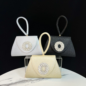 Bolso de Mano Tipo Clutch de PU Plateado con Brillantina y Decoración de Diamantes, Cierre Magnético, Clásico y Elegante para Fiestas - Product Image 2