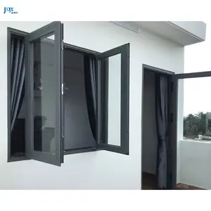 Siyah hırsız geçirmez alüminyum 5mm kalınlığında temperli cam ile kanatlı pencere yeni tasarım alüminyum kanatlı pencere