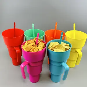Самая дешевая чашка для попкорна, колы, закуски, чашка для напитков с чашкой для закусок 32 унции, пластиковая чашка с подносом для закусок, соломенная чашка