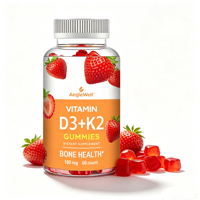 AegleWell OEM ODM Vitamine D3 + K2 Gummies végétaliennes naturelles à faible teneur en sucre, complément alimentaire pour la santé osseuse des adultes, formule personnalisée