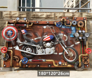 Modèle de moto indienne Harley à vent industriel 1:1 Décoration murale tridimensionnelle en étain 3D <span class=keywords><strong>Peinture</strong></span> métallique durable pour bar - Product Image 3