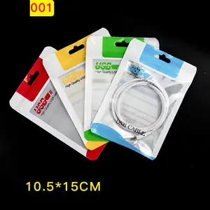 Baskı Renkli Şeffaf Fermuarlı USB Ambalaj Çanta Cep Telefonu Kulaklık Veri Hattı Düz Ambalaj Poşetleri