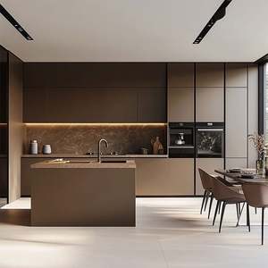 Meubles de cuisine de villa de luxe léger de style européen sur mesure, en MDF, avec îlot central intégré et évier, pour projets de rénovation - Product Image 1