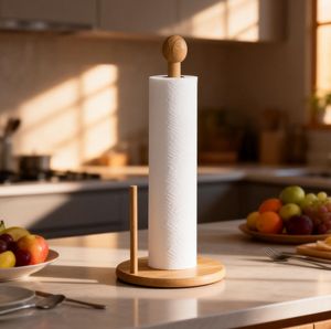 Portarrollos de Papel de Bambú Natural en Forma de Árbol, con Doble Varilla de Estabilización, Base Antideslizante y Estable, Organizador Decorativo para <span class=keywords><strong>Cocina</strong></span> - Product Image 1