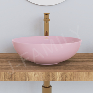 Lavabo Moderno Dipinto a Mano, Design Rotondo, Colore <span class=keywords><strong>Rosa</strong></span> Opaco, Lavandino da Appoggio per <span class=keywords><strong>Bagno</strong></span> - Product Image 2