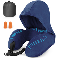 Oreiller de voyage à capuche pour la confidentialité, en mousse à mémoire de forme, pour longs trajets en avion, soutien cervical, kit de voyage portable pour le bureau