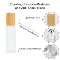 Bouteilles à rouleaux en verre dépoli 5ml 10ml 15ml vides rechargeables avec bouchon en bambou récipient pour distribution d'échantillon d'huile essentielle