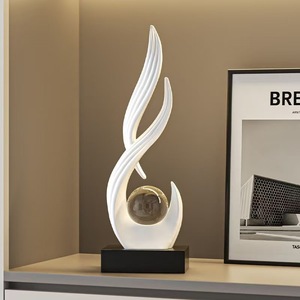 Estatua <span class=keywords><strong>de</strong></span> Resina con <span class=keywords><strong>Llama</strong></span> Abstracta Retorcida y Bola <span class=keywords><strong>de</strong></span> Cristal, Base <span class=keywords><strong>de</strong></span> Madera Negra, Decoración Moderna Minimalista para Escritorio, Feng Shui, Regalo para el Hogar - Product Image 2