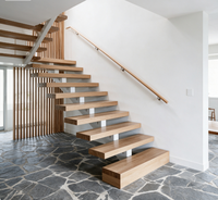 Escalier flottant droit Prima, support invisible personnalisé, marches en bois antidérapantes pour l'intérieur de la maison, escalier flottant droit