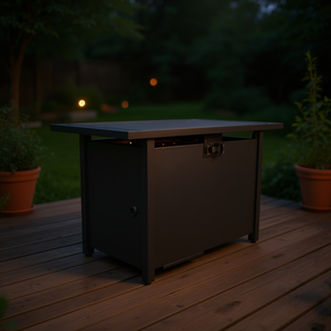 Mesa de Fogata Moderna de Acero Corten, 25 H x 42 W, Decoración de Jardín para Exteriores con Leña, con Tapa, Independiente - Product Image 2