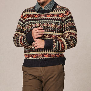 Jersey de Punto de Lana Suelto para Hombre, Retro Nórdico Británico, Otoño Invierno, con Cuello Elevado, Patrón de Letras Bordadas y Logotipo Frontal - Product Image 1