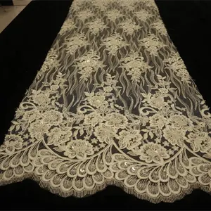 Top kwaliteit luxe handwerk kralen borduren Franse bruids kant stof met cords en pailletten