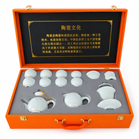 Ensemble de thé chinois en céladon de 13 pièces, boîte cadeau, théière Gaiwan, pichet à thé, 8 tasses, ensemble de thé Gongfu en porcelaine, motif en relief, bord doré, 350 ml