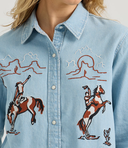 Camicie in <span class=keywords><strong>Denim</strong></span> a manica lunga OEM ODM Slim Fit con Logo personalizzato ricamo camicie in <span class=keywords><strong>Denim</strong></span> da donna - Product Image 3