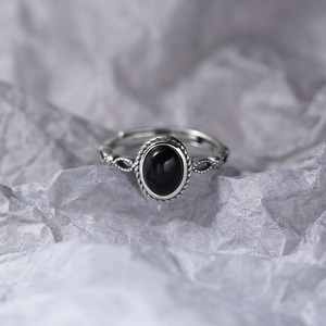 Anillo Ovalado de Ónice Negro, Joyería Fina Vintage, Plata de Ley 925, Piedra Preciosa Negra, Estilo <span class=keywords><strong>Boho</strong></span> Gótico para Mujer - Product Image 4