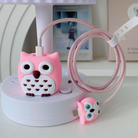 Protecteur de chargeur 3D Hibou – Ensemble complet : Étui de protection pour chargeur Hibou Adorable, Manchon de protection de câble, Économiseur de câble de dessin animé pour adaptateur rapide Apple 20W