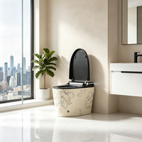 Toilette en céramique rétro avec motif floral de pivoine, WC monobloc de luxe à poser au sol pour salle de bain