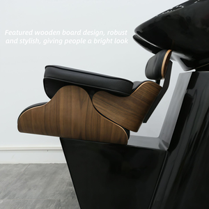 Fauteuil de lavage en cuir imperméable noir avec bac en céramique pour salon de coiffure et spa - Product Image 4