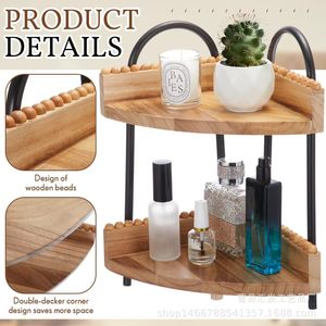 Wooden Vanity Cosmetic Storage Rack 2 Tier Circular Freestanding For Personal Care Products <b>Bathroom</b> Shelves - Product Image 2