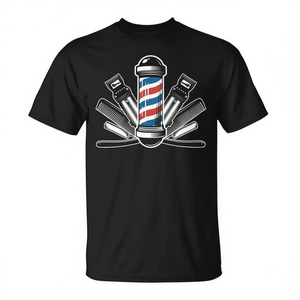 Camiseta Barber Pole para Hombre, Corte Clásico, Cuello Redondo, Manga Corta, Diseño de Barbería, Impresión Serigráfica, Ropa Promocional - Product Image 3