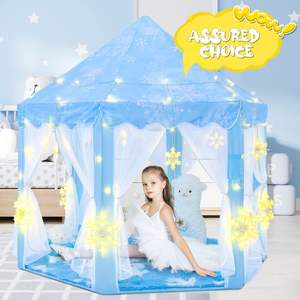 Tente de jeu d'intérieur pour enfants, château de princesse, maison de jeu bleue, tente de princesse Frozen, grandes lumières en forme de flocon de neige pour filles de 4 à 7 ans - Product Image 3