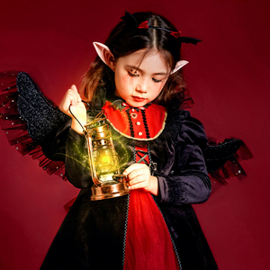 Hidehanky Costume da vampiro/strega per bambine, vestito da principessa per giochi di ruolo, con ali da pipistrello e gonna a cinque strati in poliestere/cotone - Product Image 2