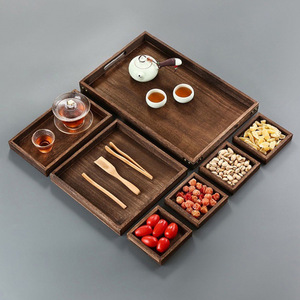 Solid Wood Tea <b>Tray</b> Set With <b>Snack</b> <b>Trays</b> Charcoal Color For Tea Serving And Dessert Presentation - Product Image 1