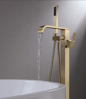 Robinet de baignoire populaire, moderne, carré, en laiton doré brossé, avec poignée unique en céramique, à poser au sol, avec fonction pause et jet doux