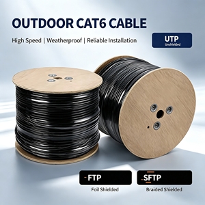 สายเคเบิลอีเธอร์เน็ต CAT6 สำหรับภายนอกอาคาร CCA UTP/FTP/SFTP ตัวเลือก 23AWG ป้องกันรังสียูวี กันน้ำ สาย PE สองชั้น สำหรับเครือข่าย LAN รองรับ PoE กล้องวงจรปิด - Product Image 1