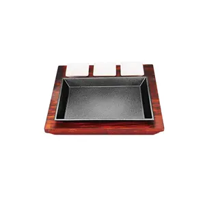 Cast Iron Sizzling Plate Cast Iron Cookware Fajita Platter Serving Plate Sizzling Steak Pan Set With Luxury Red Wooden Tray