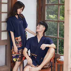 ชุดซาวน่าผ้าฝ้ายสไตล์ญี่ปุ่นสำหรับคู่รัก ไซส์ใหญ่สำหรับผู้หญิงและผู้ชาย ชุดใส่ในบ้าน ชุดซาวน่า เสื้อคลุมอาบน้ำ ชุดเซ็ต ขายส่ง - Product Image 2