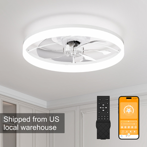Ultra-Thin WHITE <b>Ceiling</b> Fan <b>Light</b> with <b>Remote</b> & App <b>Control</b> – 23.6'' Modern Flush Mount Fan Lamp, 6 Fan Speeds for bedroom - Product Image 1