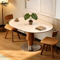 Mesa de Comedor Extensible de Estilo Vintage Jinruishengda con Superficie de Piedra |   Mesa Plegable Ovalada de Doble Uso para Hogares Pequeños