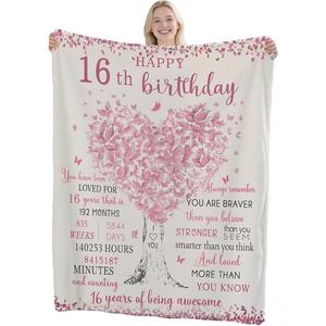 Couverture en flanelle avec citations d'anniversaire, couverture de sieste légère et respirante pour lit, canapé, fauteuil, impression personnalisée OEM ODM - Product Image 3
